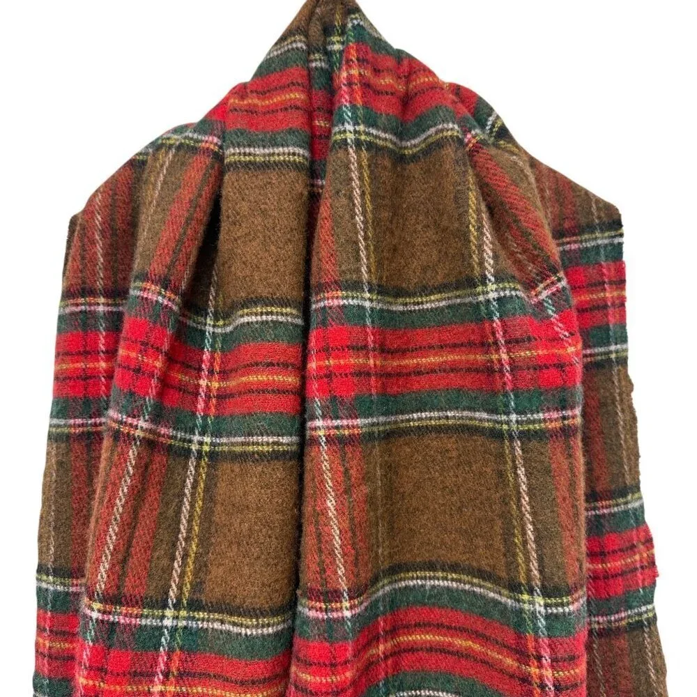 Zara Oversized Blanket Scarf Brown Tartan Plaid Cozy Winter Oblong 78